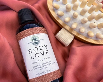 Huile pour le corps parfumée, huile de massage parfumée avec cadeau, baume de massage roman avec brosse de massage en bois, cadeau spa pour elle, brosse pour le corps gratuite