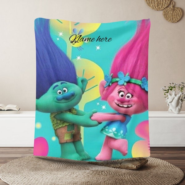 Personalized Name Trolls Blanket Trolls Birthday Blanket Trolls Movie Blanket Custom Baby Blanket Baby Shower Gifts Trolls Family Gifts