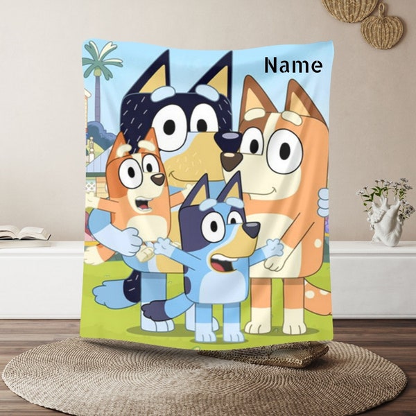 Personalized Bluey Blanket Bluey Family Soft Cozy Fleece Blankets Bluey Birthday Blanket Bluey Family Blanket for Kids Blanket