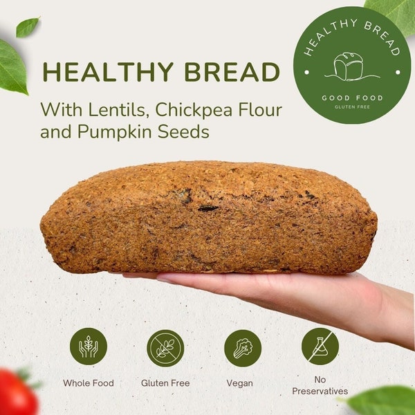 Healthy Lentil Bread, Protein Bread, Vegan, Paleo, Gluten Free, Grain Free, Wheat Free, Sugar-Free, Non GMO,  No Preservatives