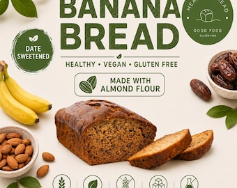Gluten Free Vegan Banana Bread, Almond Flour, Date Sweetened Loaf