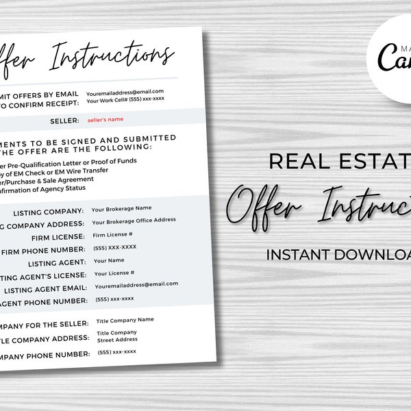 Submitting Offer Instructions | Real Estate Templates | Homebuying Process | Listing Agent | Realtor Branding Marketing | Canva