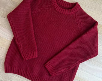 Red Plush Youth Chunky Knit Embroidered Sweater