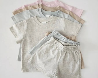 Cotton SUMMER CLOTHING SET Name Embroidered - Boy / Girl Neutral 12 month - 4T , T-Shirt and Shorts