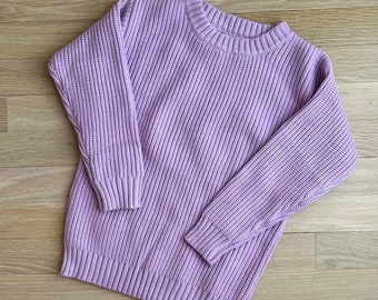 Lavender Children's Chunky Knit Embroidered Sweater