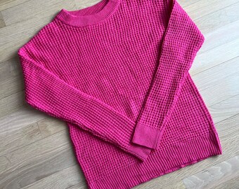Hot Pink ADULT Chunky Knit Embroidered Sweater