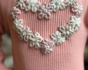 Light Pink Mock Neck Children's Chunky Knit Embroidered Sweater