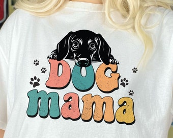 Camisa personalizada de mamá perro Dachshund, camiseta unisex Dachshund personalizada, perro personalizado retro perro 80's 90S camiseta regalo para ella, camisas amantes de las mascotas