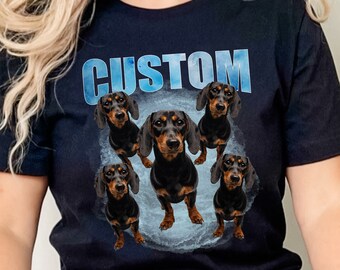 Camisa de perro lavada vintage personalizada, camiseta unisex Dachshund personalizada, perro personalizado retro perro 80's 90S camiseta regalo para ella, camisas amantes de las mascotas