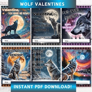 Wolf-Valentinstagskarten, Wolf-Valentinstagskarten, Valentinstagskarten für Kinder, Valentinstagskarten für Klassenzimmer