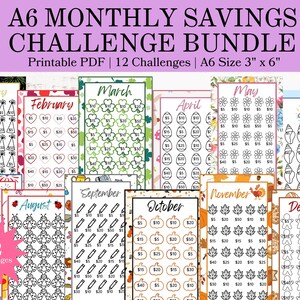 Monthly Savings Challenge Bundle: A6 Tracker Printable (Digital Download)