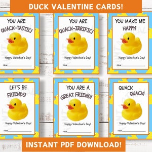 Druckbare Enten-Valentinstagskarten, Valentinstagskarten für Kinder im Klassenzimmer, Valentinstagskarten für Kinder, sofort Download