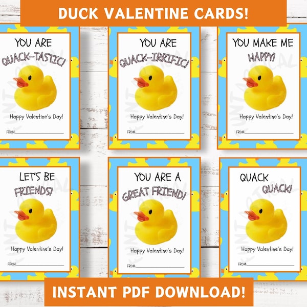 Printable Duck Valentine Cards, Classroom Valentine's Day Cards for Kids, Valentines Cards for Kids, Instant Download