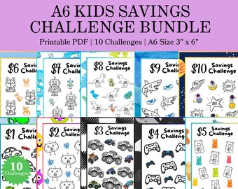 Kids Savings Challenge Printable Bundle: A6 Mini Money Tracker (Instant Download)