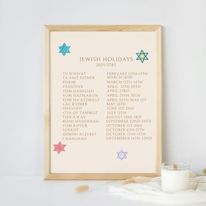 2025 Jewish Holiday Calendar, Jewish calendar, Hebrew Calendar 5785, digital Jewish calendar, rosh hashana, digital jewish printable