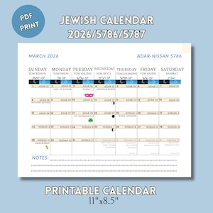 printable Jewish Calendar 5785, Hebrew Calendar, religious calendar 2026, jewish calendar 2026, gregorian calendar, pdf jewish calendar