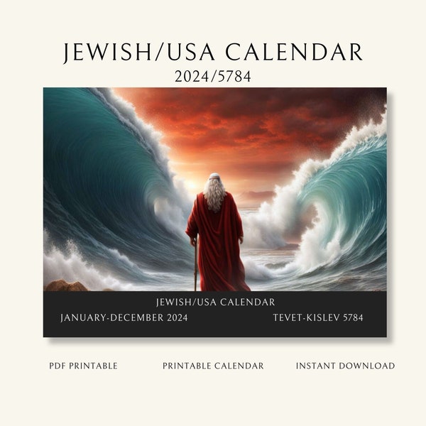 printable Jewish Calendar 5784, Hebrew Calendar, religious calendar 2024, jewish calendar 2024, bible calendar, printable jewish calendar