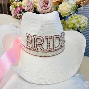 Bride Pearl Cowboy Hat, Cowgirl Hat, Western Bachelorette Party Bridal Accessory,Nashville Country Veil image 7