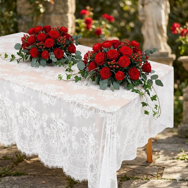 Lace Tablecloth: Floral Embroidered Wedding Linen Table Decor, Romantic Victorian Vintage Elegant Party Decoration image 9