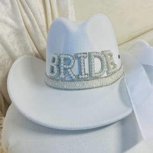 Pearl Bride Cowboy Hat: Western Cowgirl Bachelorette Nashville Texas Bridal Shower Party Stone Hat image 3