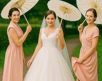 Wedding Ceremony Umbrella: Elegant Bridal Decorative, Beach Photo Prop, Wood Paper Parasol Wedding guest