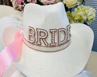 Bride Pink Cowboy Hat Western Bachelorette Cowgirl Outfit Accessories Last Rodeo  Nashville Hoedown Star Embellished Studded Rhinestone Star