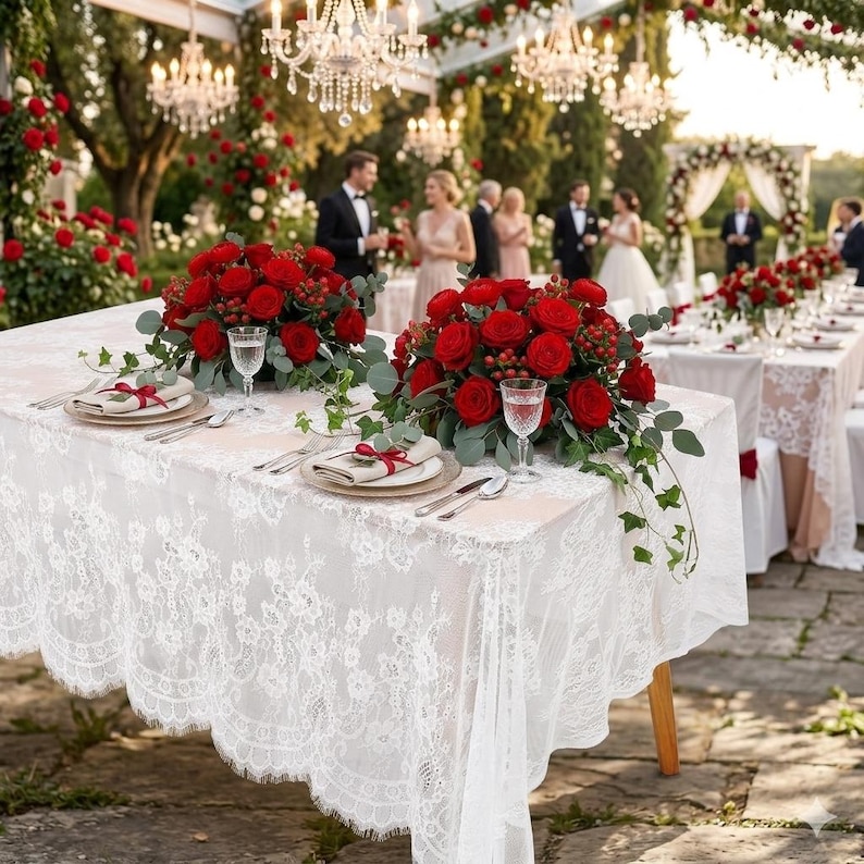 Lace Tablecloth: Floral Embroidered Wedding Linen Table Decor, Romantic Victorian Vintage Elegant Party Decoration image 8