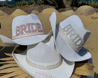 Bride Pearl Cowboy Hat, Cowgirl Hat, Western Bachelorette Party Bridal Accessory,Nashville Country Veil