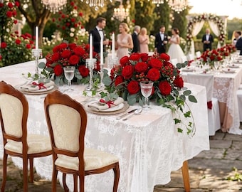 Lace Linen Tablecloth: Floral Embroidered Farmhouse Table Decor (60x120 inches