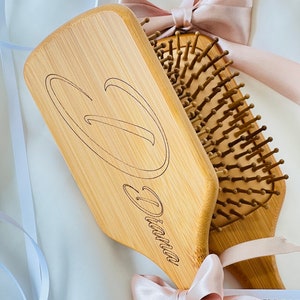 Personalized Bamboo Hairbrush: Engraved Birth Flower, Anti-Static Paddle Brush