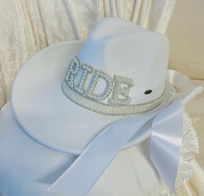 Pearl Bride Cowboy Hat: Western Cowgirl Bachelorette Nashville Texas Bridal Shower Party Stone Hat image 5