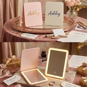 Personalized Light Up Makeup Mirror: Bridesmaid Proposal Travel Cosmetic Gift, USB Rechargeable