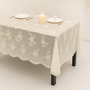 Lace Linen Tablecloth: Floral Embroidered Farmhouse Table Decor (60x120 inches