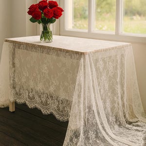 Lace Tablecloth: Floral Embroidered Wedding Linen Table Decor, Romantic Victorian Vintage Elegant Party Decoration