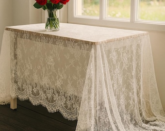 Lace Tablecloth: Floral Embroidered Wedding Linen Table Decor, Romantic Victorian Vintage Elegant Party Decoration