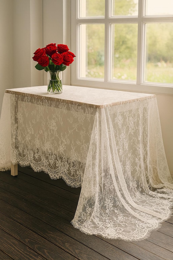 Lace Tablecloth: Floral Embroidered Wedding Linen Table Decor, Romantic Victorian Vintage Elegant Party Decoration