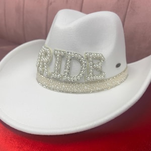 Pearl Bride Cowboy Hat: Western Cowgirl Bachelorette Nashville Texas Bridal Shower Party Stone Hat image 1