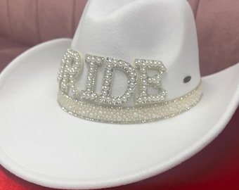 Pearl Bride Cowboy Hat: Western Cowgirl Bachelorette Nashville Texas Bridal Shower Party Stone Hat