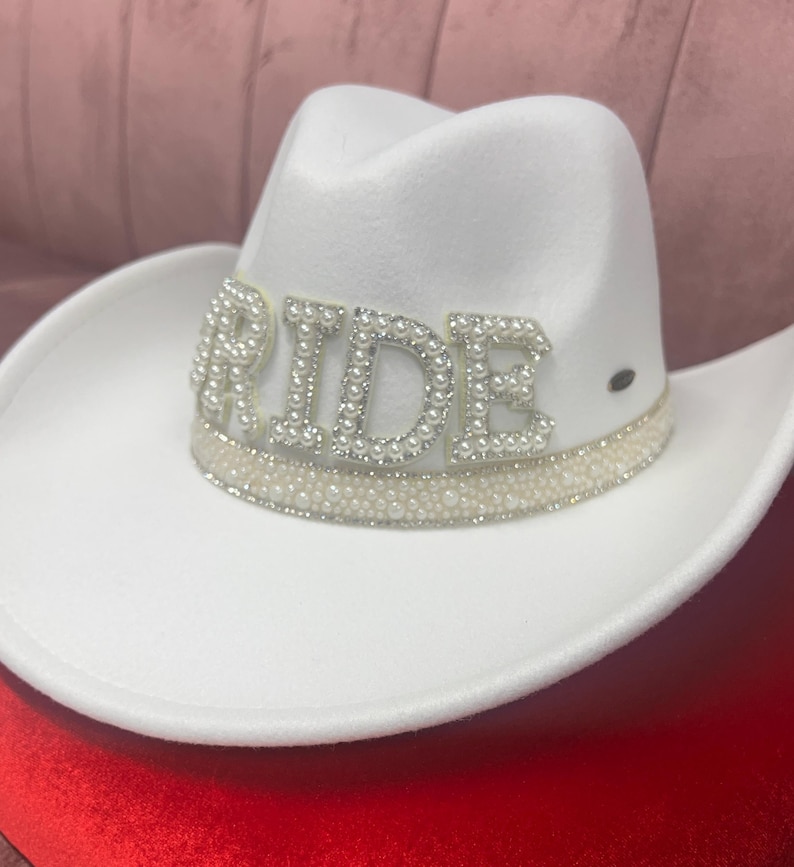 Pearl Bride Cowboy Hat: Western Cowgirl Bachelorette Nashville Texas Bridal Shower Party Stone Hat image 1