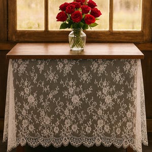 Lace Tablecloth: Floral Embroidered Wedding Linen Table Decor, Romantic Victorian Vintage Elegant Party Decoration image 5