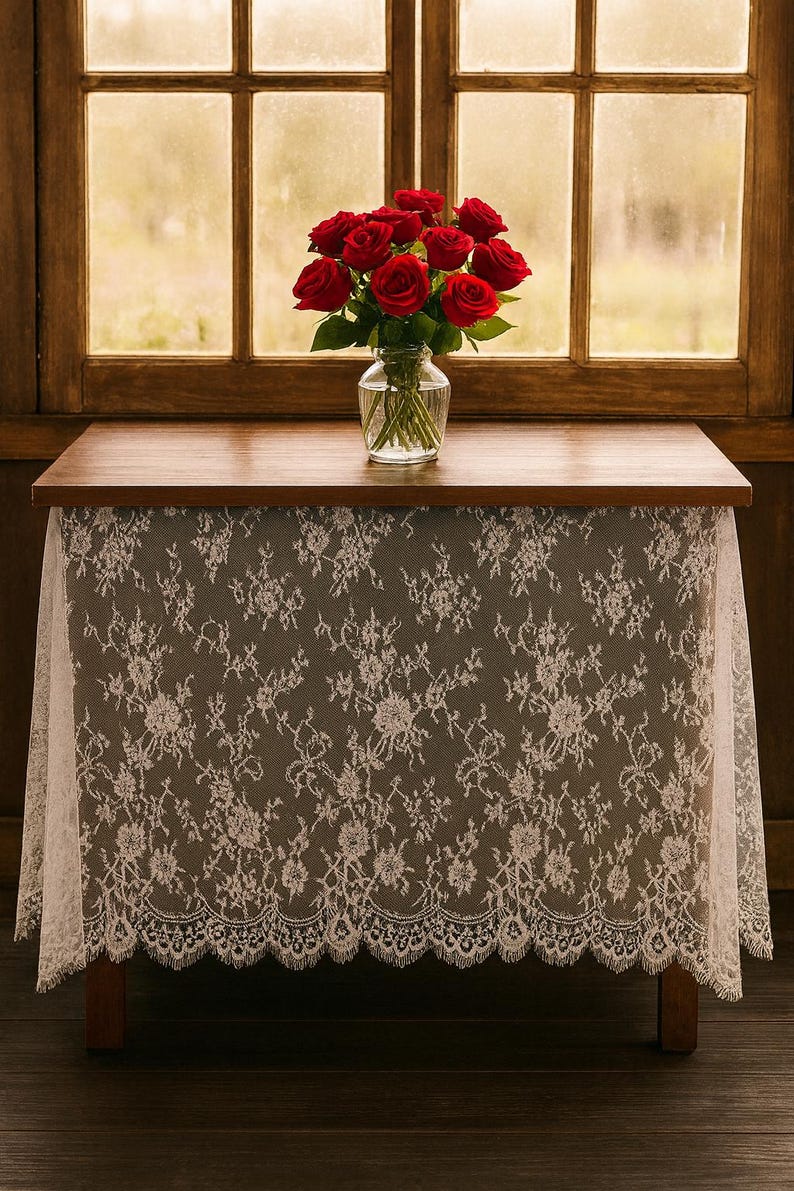 Lace Tablecloth: Floral Embroidered Wedding Linen Table Decor, Romantic Victorian Vintage Elegant Party Decoration image 5
