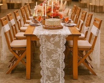 Event Table Lace Linen Runner: Floral Embroidered Farmhouse Table Decor (14x120 inches)