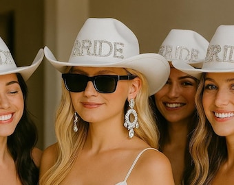 Bride Pearl Cowboy Hat: Western Bachelorette Party, Rhinestone Trimmed Vegan Suede Cowgirl