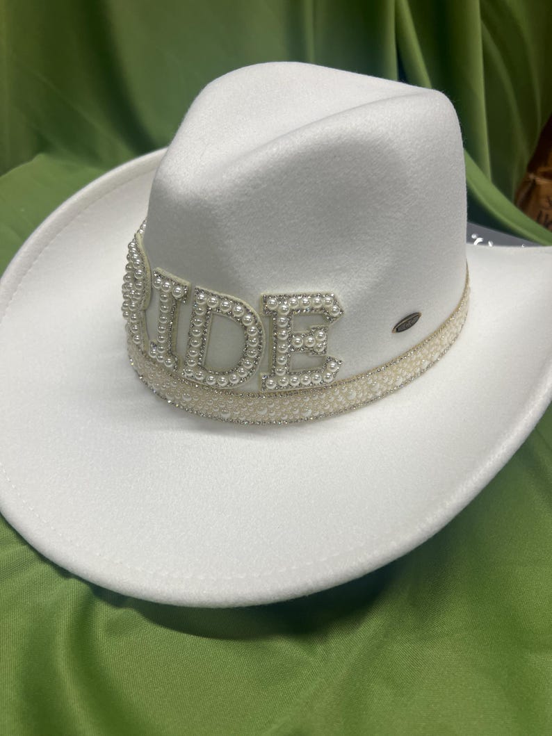 Pearl Bride Cowboy Hat: Western Cowgirl Bachelorette Nashville Texas Bridal Shower Party Stone Hat image 11