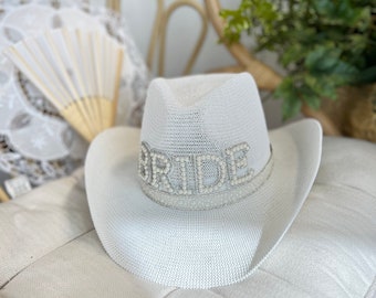 Bride Pearl Cowgirl Hat, Bride Cowgirl Hat,Bridesmaid Pearl Cowgirl Hat, Pink Pearl  Hat , Party Gift, Party Cowgirl Pearl  Cowgirl Hat