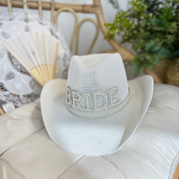 Bride Pearl Cowgirl Hat, Bride Cowgirl Hat,Bridesmaid Pearl Cowgirl Hat, Pink Pearl  Hat , Party Gift, Party Cowgirl Pearl  Cowgirl Hat