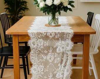 Kitchen White Table Lace Runner: Vintage Victorian Floral Embroidered Farmhouse Tablecloth Event Decoration