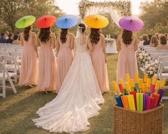 Wedding Ceremony Paper Color Umbrella: Guest Elegant Bridal Decor, Sun Photo Prop, Parasol Umbrella