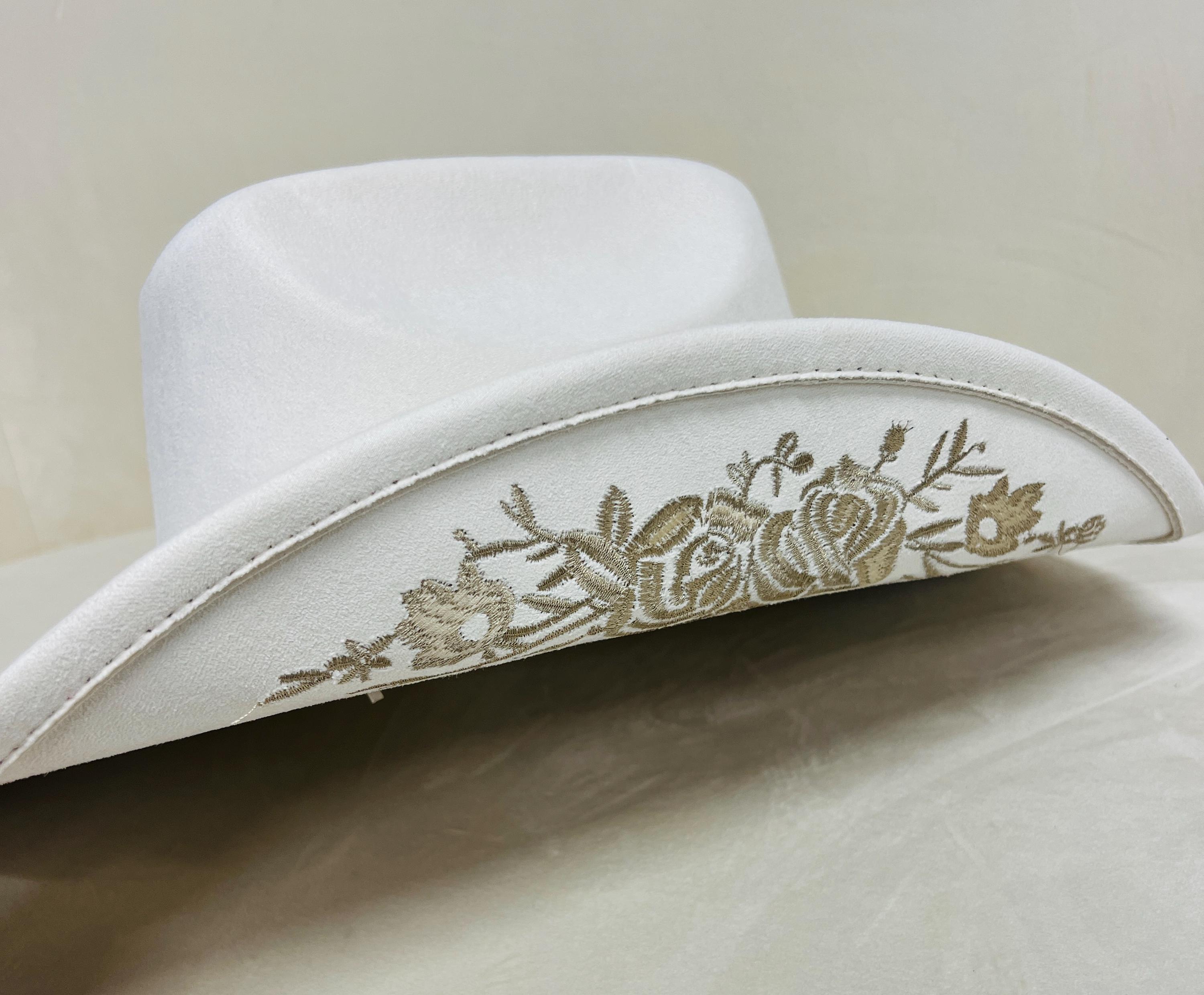 White Bridal Women\'s Felt Western Hat with Pearl Floral Pin Bridal Cowgirl Hat Bride Cowgirl Hat with Pearl Veil – Mirth Merry main image 4
