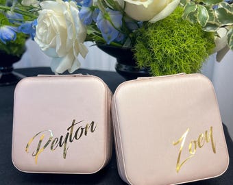 Personalized Travel Jewelry Box, Bridesmaid Gift, Custom Treat Gift Proposal Bridal Wedding Birthday Engagement